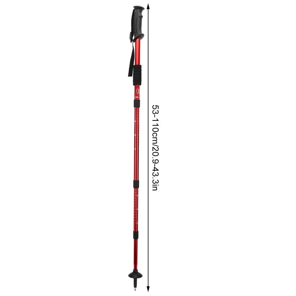 Outdoor Aluminium Alloy 4-Sections Suspension Straight Handle Pole Walking Stick Alpenstock for Climbing Camping