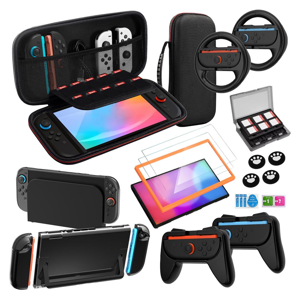 Switch 2 Carrying Case Screen Protector and Case kit Accessories Bundle for Nintendo Switch 2 Protective Case Steering Wheel