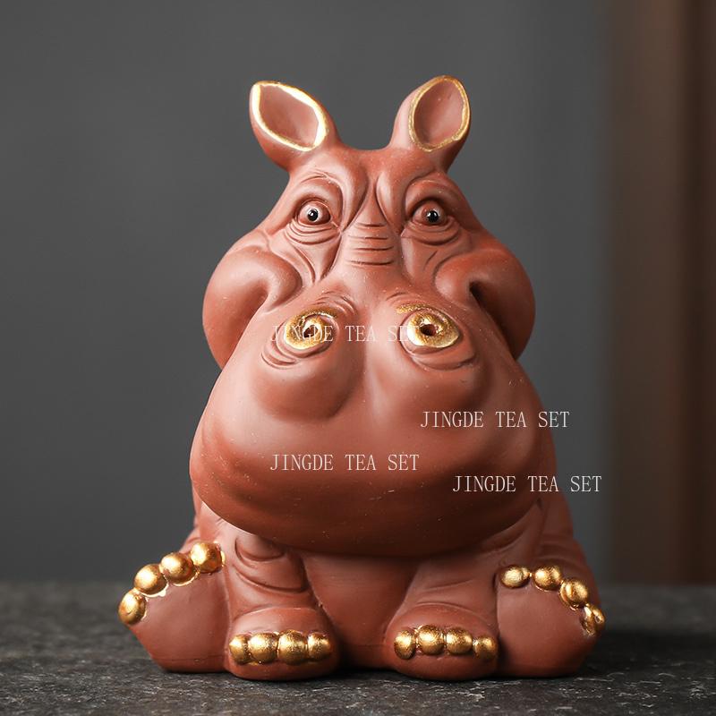 1PCS Creativity Purple Clay Tea Pet Handmade Hippo Statue Ornaments Desktop Crafts Chinese Tea Set Decoration Accessories