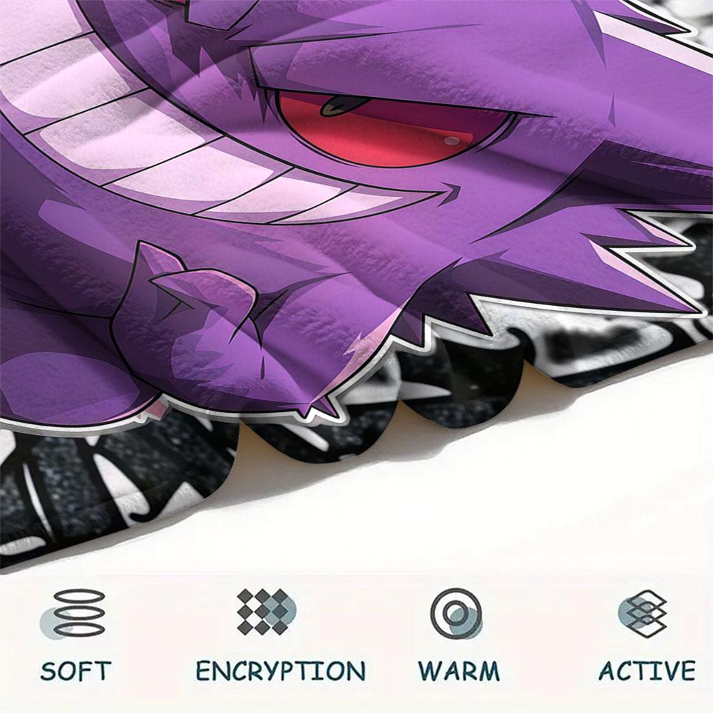 1Pc Gengar Print Flannel Blanket, High Quality Comfortable for All Seasons, Home Decor, Warmth and Comfort, Perfect for Christmas Gifts