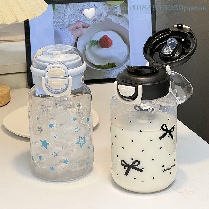 1 Pc 600ml Star Water Bottle Tumbler For Ice Coffee Juice Tea Cute Bowknot Plastic Cups With Straw Lid Portable Drinking Bottle