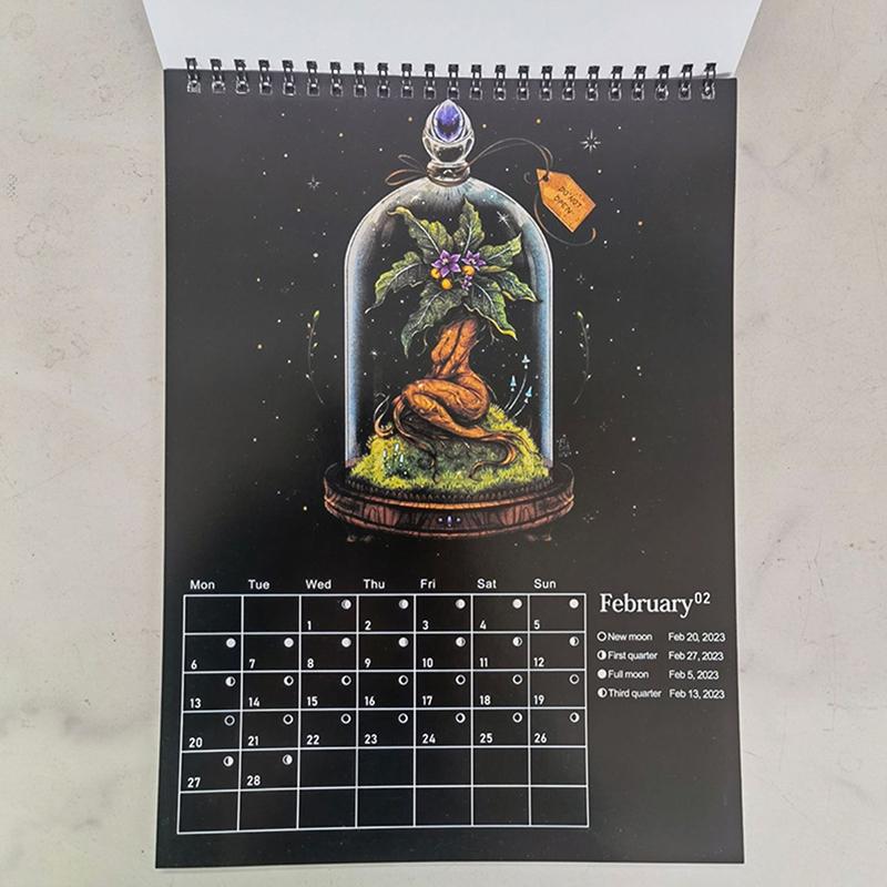 Mørk Skog Månekalender 2025 Inneholder 12 Originale Illustrasjoner Tegnet Gjennom Året 12 Månedlig Fargerik Veggkalender