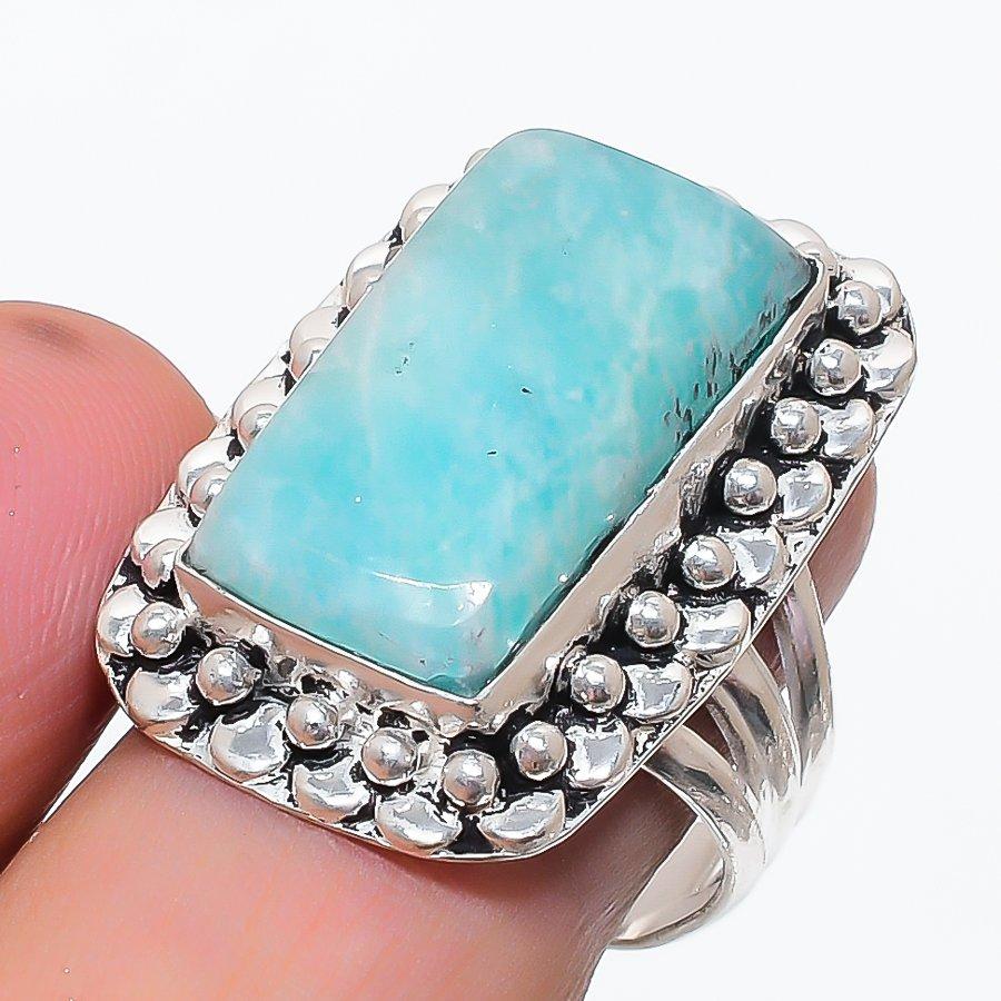 Amazonite Gemstone 925 Sterling Silver Jewelry Ring Size 9