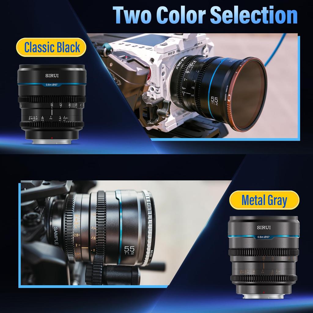 Sirui Night Walker 24mm / 35mm / 55mm T1.2 16mm 75mm S35 Cine Lens Series Lightweight Fast T1.2 Aperture Lens Sirui Nightwalker