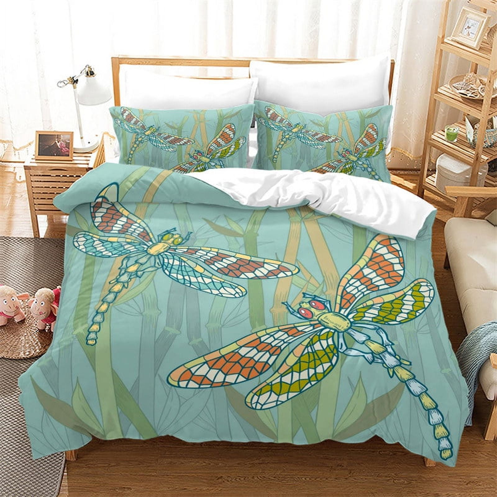 

Bohemian Dragonfly Soft Duvet Cover Exotic Flying Dragonflies Beding Set Suitable Children Young Boys Young Girls plus Adult Peoples,warm Comfortable 100*200cm Single
