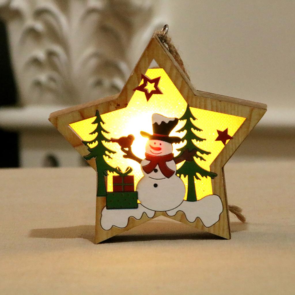 Christmas Hanging Ornaments Star Round Santa Snowman LED Light Wooden Pendant Christmas Decorations Snowman Star Style