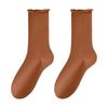 Women's Mid-Calf Cotton Socks: Spring/Autumn Style, Solid Color, Rolled Cuff, Loose Fit, Breathable, Sweat-Absorbent.