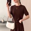 Damen Pullover 100% Wolle Gestrickt - Maschinenwaschbar, Rundhalsausschnitt, Kurzarm, Einfarbig