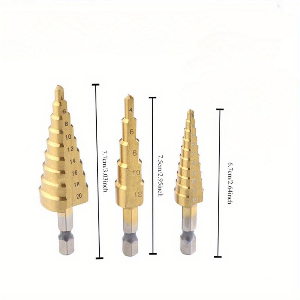 3pcs/Set Multi-Size Step Drill Bits - Titanium-Coated High-Speed Steel, for Precision Drilling In Wood And Metal - Home DIY And Professional Use
