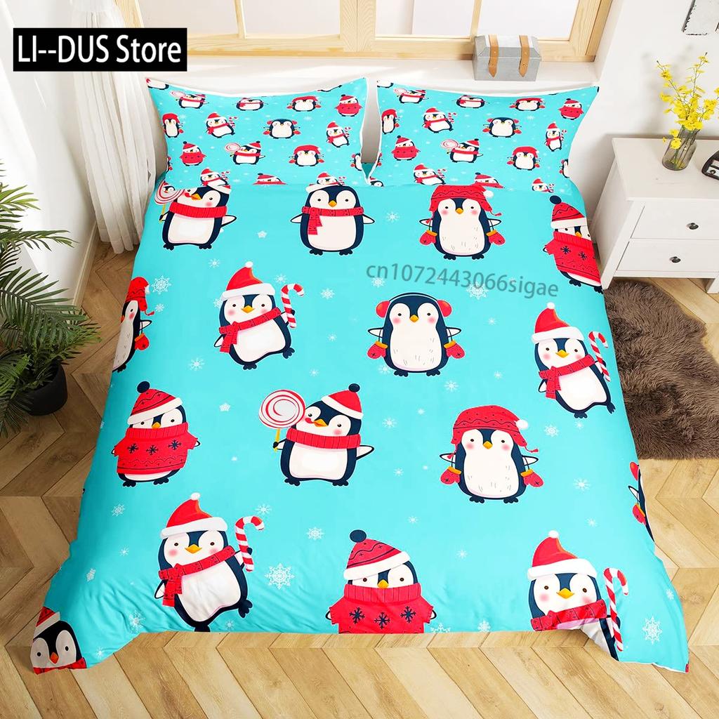 Watercolor Penguin Pattern Print Duvet Cover Set Bedding Set 3pcs for Kids Comforter Cover Soft Quilt Cover with 2 Pillow Case