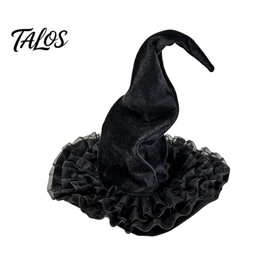Non-itchy Halloween Hat Women's Large Ruched Witch Hat, Felt Wizard with Photo Prop Ruffle/Flowers/Mesh, Adults Cosplay Costume for Party, Masquerade
