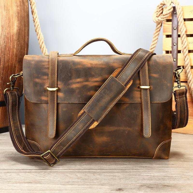 

Сумка через плечо из натуральной кожи в стиле ретро, мужская деловая сумка, повседневная сумка на одно плечо One Size кофейный