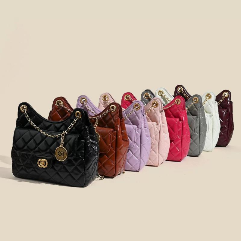 Niche leather messenger bag women's first layer cowhide rhombus chain bag shoulder women's bag