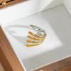 Stainless Steel Geometric Hollow Ring for Neutral Irregular Two Tone Open Ring Fashion Exquisite Colorfast Banquet Jewelry Gifts