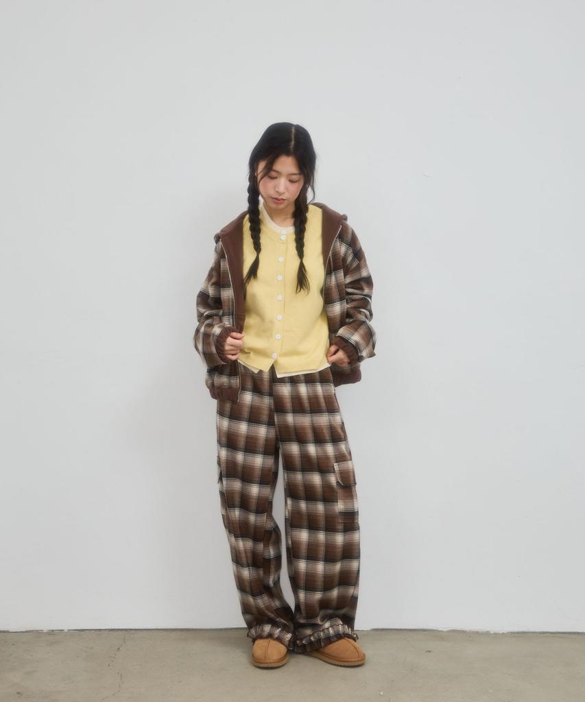 Leteoli Check Frill Pocket Pants_Brown