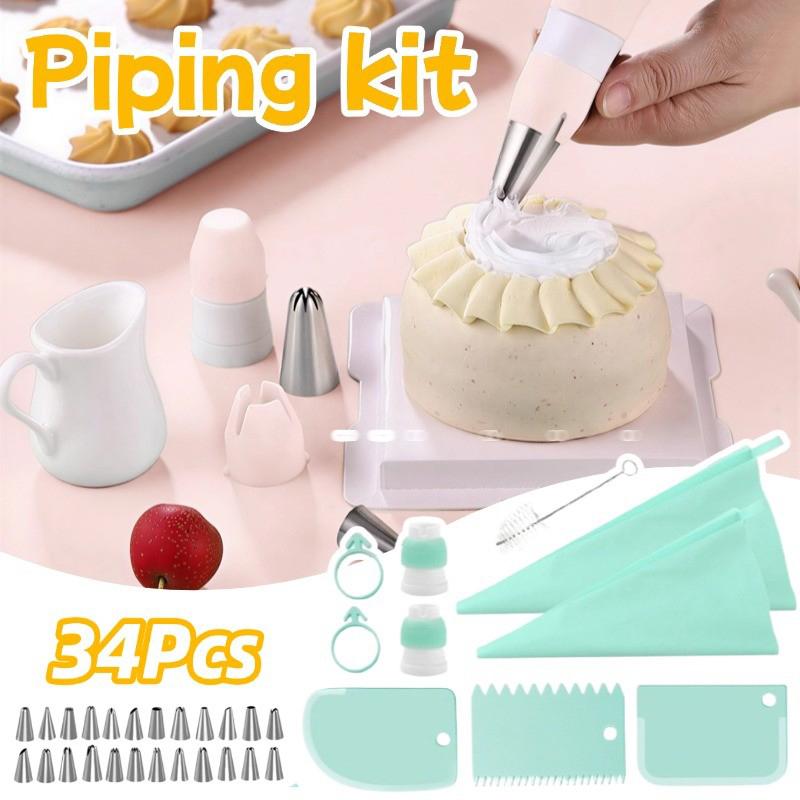 Butter-Spritzbeutel-Set 34 Teile Wiederverwendbare Kuchen-Dekorationsdüsen und Schaber Alles in Einem DIY Backwerkzeuge für Zuhause Küche Partys