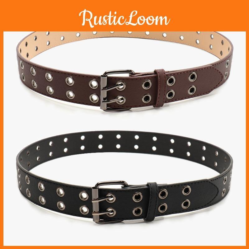 Punk Street Style Double Row Hole Women Casual Belt For Daily Versatile