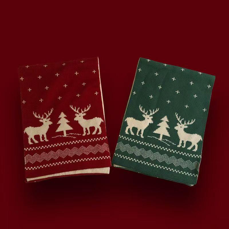 Christmas Reindeer Scarf New Red Unisex Winter Couple Style Versatile Fashionable Mid-Length Knitted Wool Neck Warmer