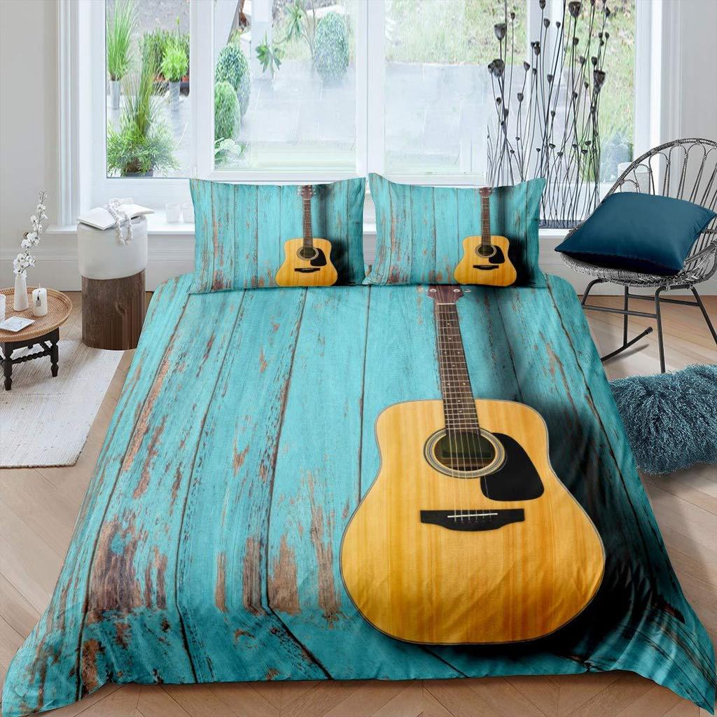 Music Guitar Duvet Cover Digital Printing Set Bedding Decorative Quilt Cover Pillowcase Three-Piece Set