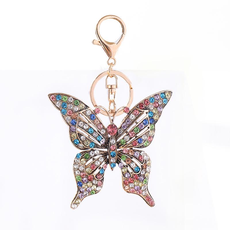 European & American Style Butterfly Keychain Pendant with Color Diamond Inlay