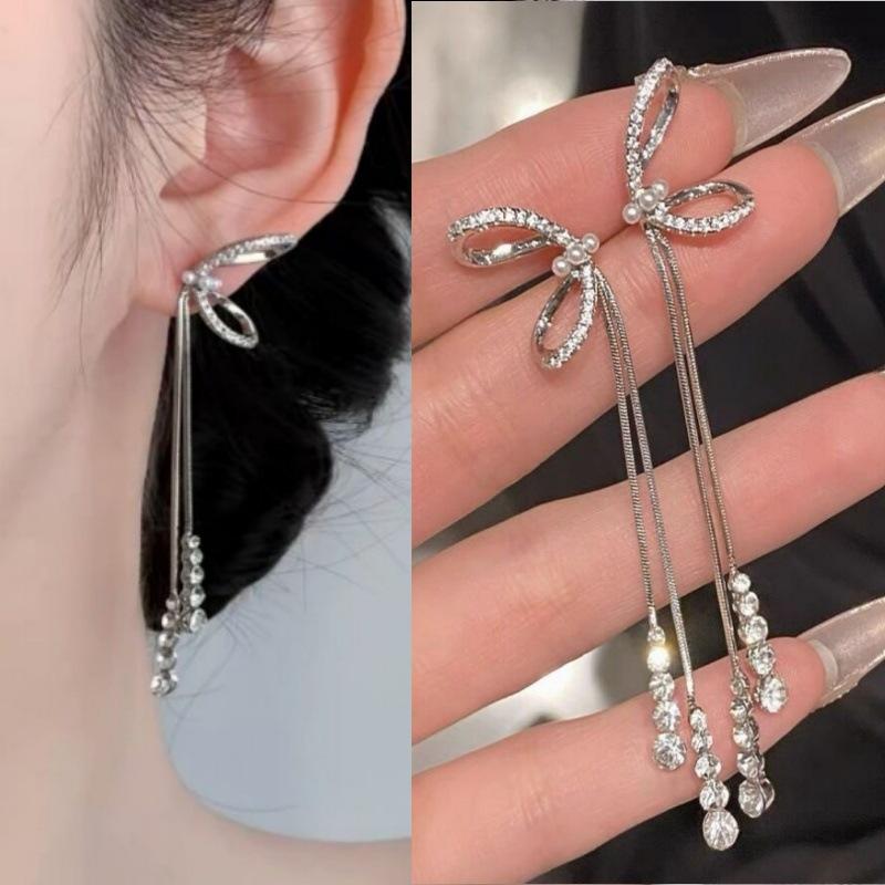 925 Silver Needle Geometric Pearl Earrings For Women Fashion Earrings Flowing Tassel Earrings Elegant Jewelry