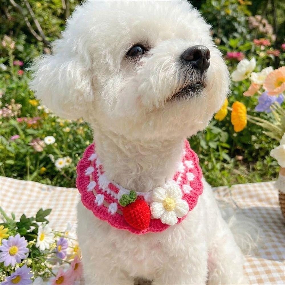 Sweet Flower Pet Scarf Bib Adjustable Cat Woven Bib Cute Pet Cat Necklaces  Photo Shoots