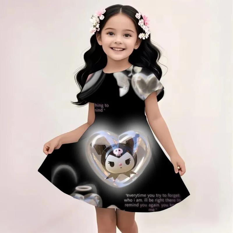 

New Summer Girls Dress Fashion Cartoon Cute Cinnamoroll &Hello Kitty 3D Printing Dress Kid Short Sleeve Princess Clothing 110