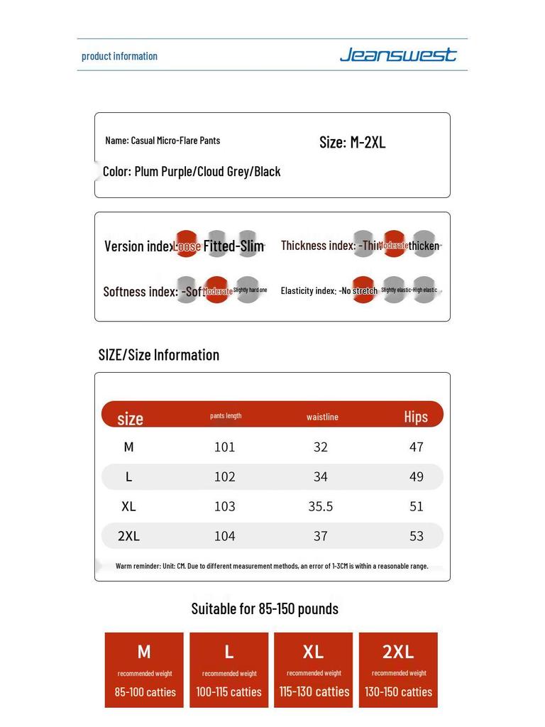 JEANSWEST Women's High-Waist Combed Cotton Casual Flare Pants