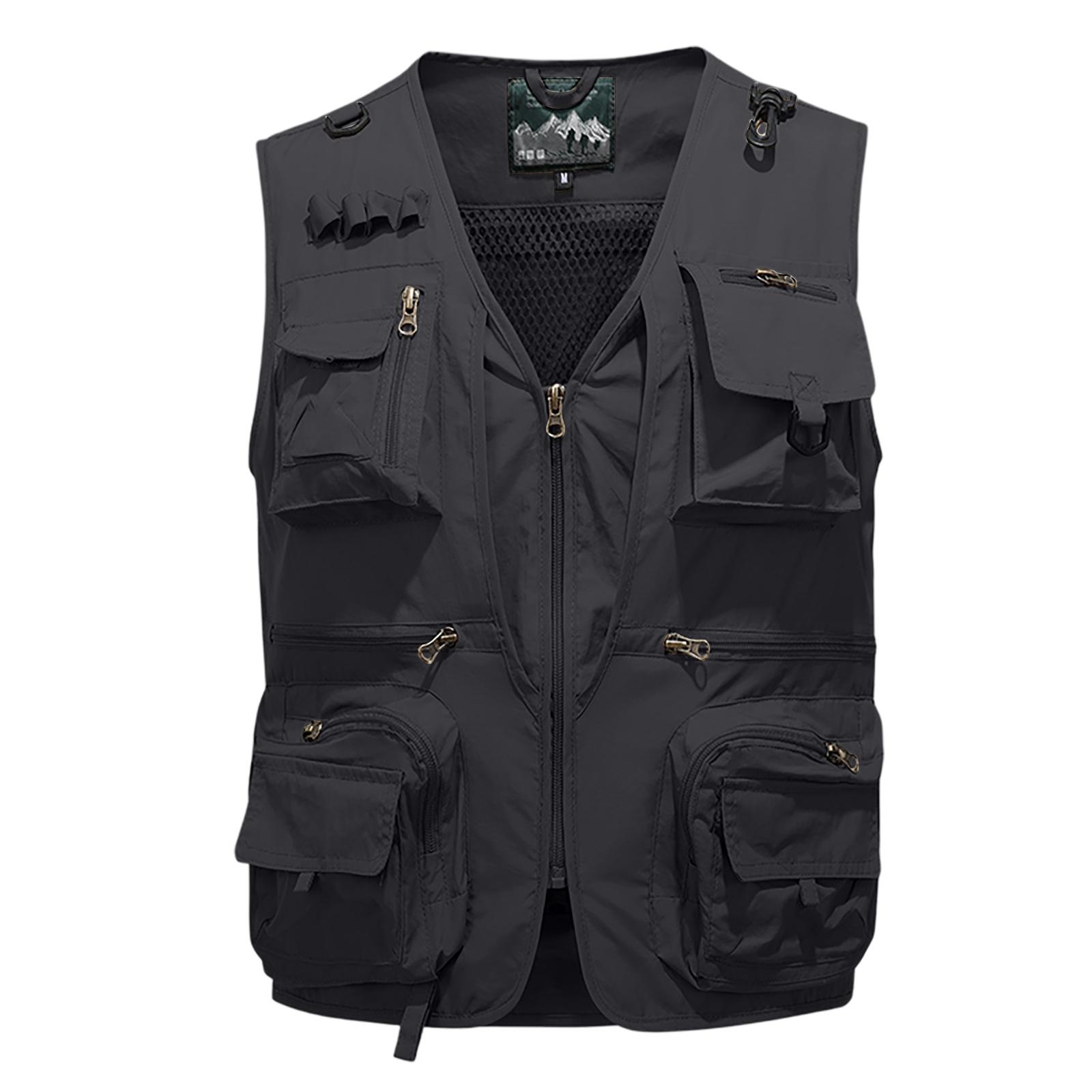 

Men s Summer Multi-Functional Pocket Fishing And Hiking Vest: Lightweight Sleeveless Stand-Up Collar Jacket M чорний
