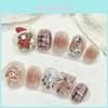 Handmade Santa Claus Bear Christmas Tree Blush Bow Cute Short Wearable Nail Sticker In Round Shape