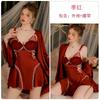 Satin mesh side seduction straps deep V plus chest pad nightdress robe women's loungewear set