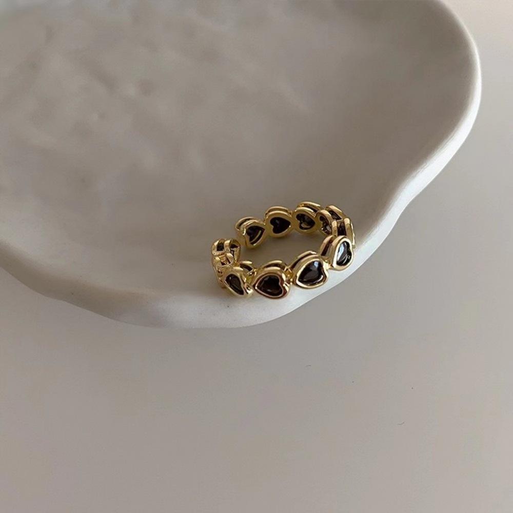 Korean black and white zircon love ring index finger ring temperament ins Internet celebrity ring