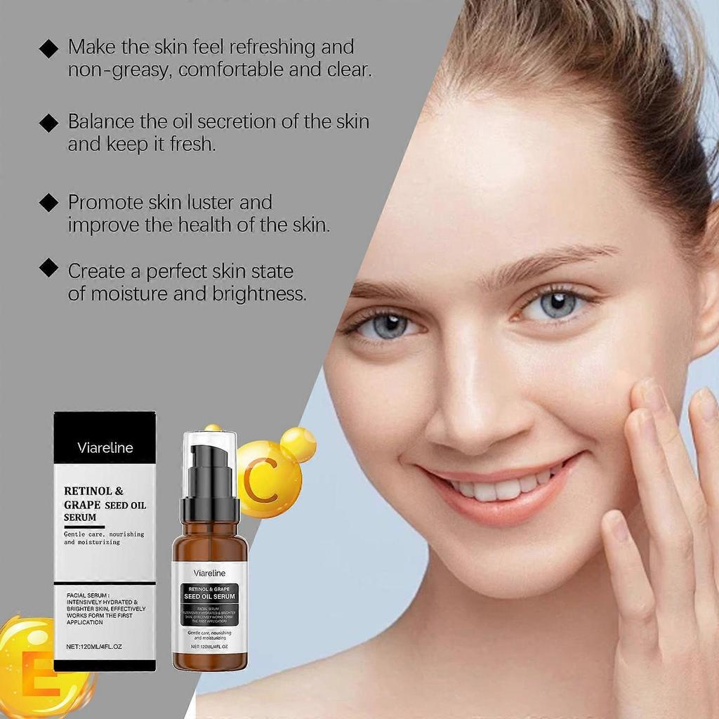 Viareline grape seed oil essence - delicate, tender, bright, moisturizing & hydrating facial essence for for daily skin care daily care