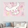 Cinnamoroll Pink Theme Tapestry Single Print Cute Decorative Wall Hanging Home Bedroom Living Room Sanrio Theme Decor Indoor Use
