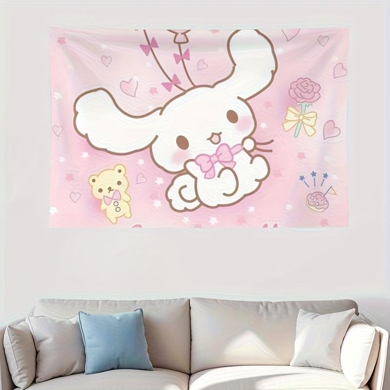 Cinnamoroll Pink Theme Tapestry Single Print Cute Decorative Wall Hanging Home Bedroom Living Room Sanrio Theme Decor Indoor Use