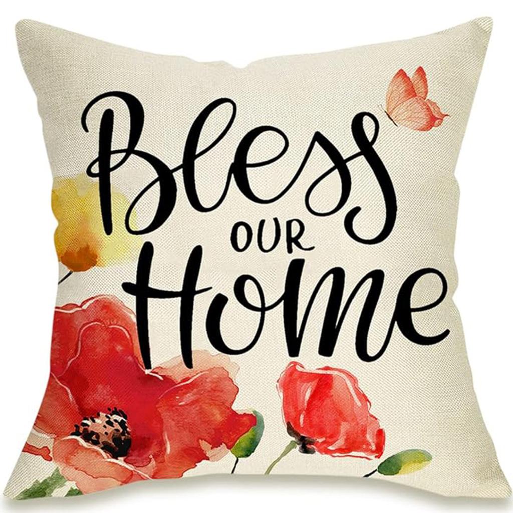New Spring Fresh and Beautiful Linen Pillowcase Sofa Bedside Plant Flower Pillow Cushion Cover