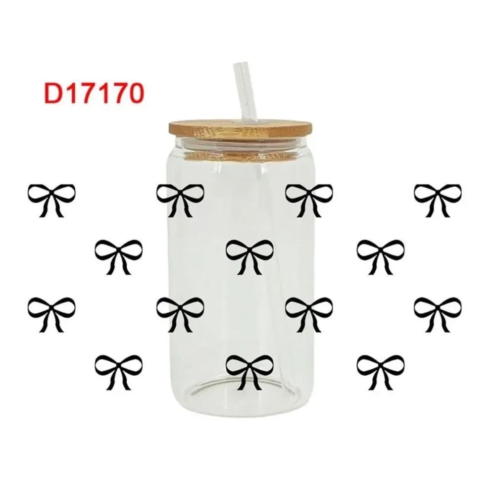 New Clear UV DTF Transfer Sticker Waterproof Bow Theme Cup Decals Cartoon DIY Libbey Glasses Wraps For 16Oz Glass Cup