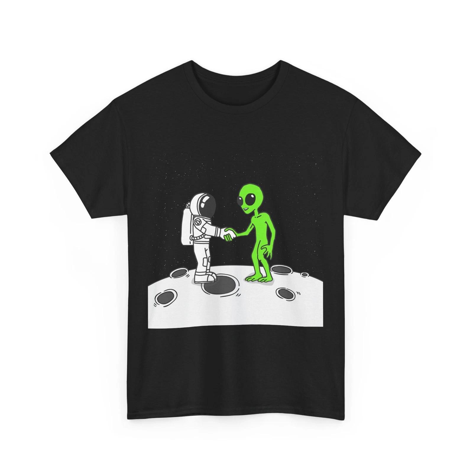 Astronaut Alien T shirt, Astronaut Meets Alien in Space Funny Shirt L