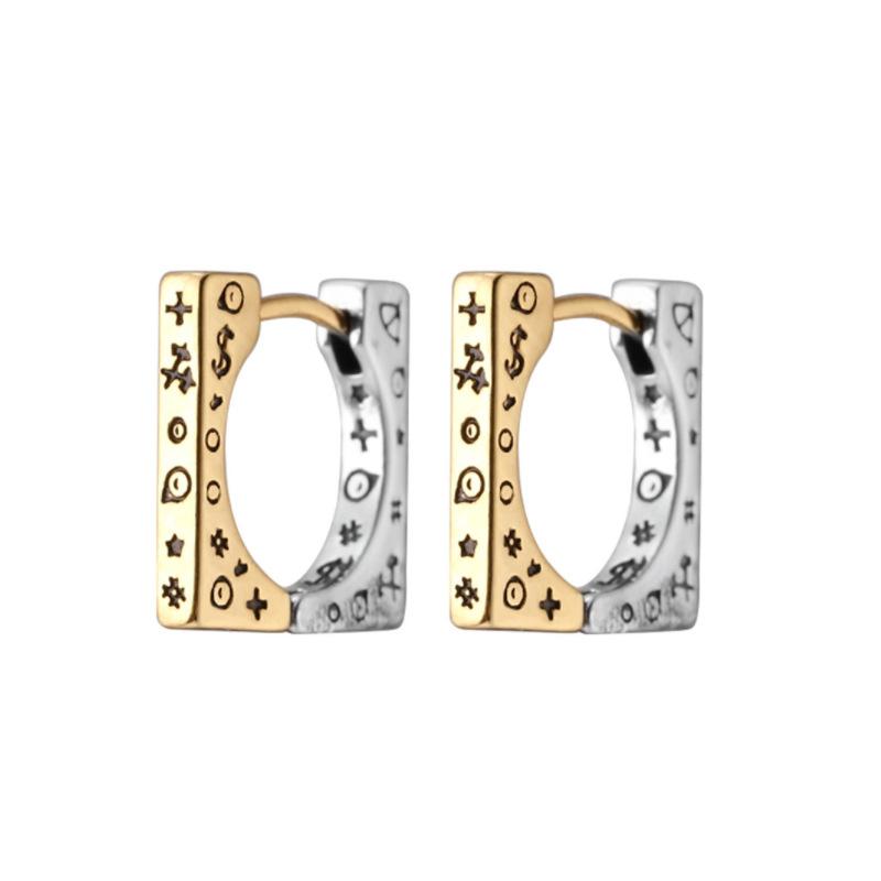 Contrasting Color Graffiti Square Ear Buckle Earrings Women's Niche Design High-end Versatile Earrings