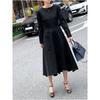 Fall New Arrival Plus Size Women's Clothing Chubby Girl Loose Slim Looking Round Neck Fashion Commuter Long Sleeve Pullover Pure Color Dress Fashion