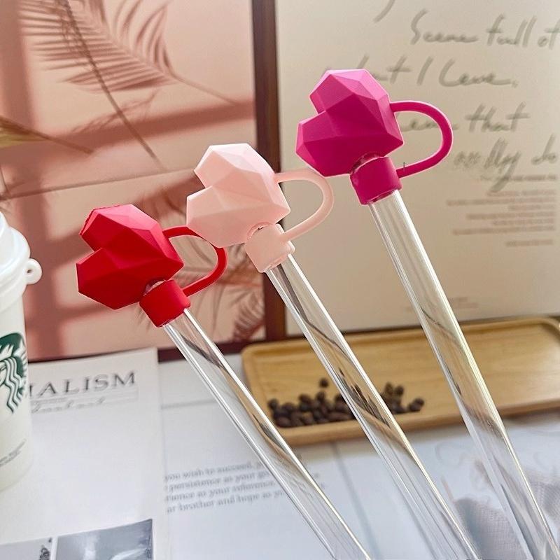 10pcs Cute Diamond Silicone Straw Covers For Stanley Cup 10mm 30&40Oz Tumbler With Handle Reusable Sippy Plug Cap Tips Cup Acces