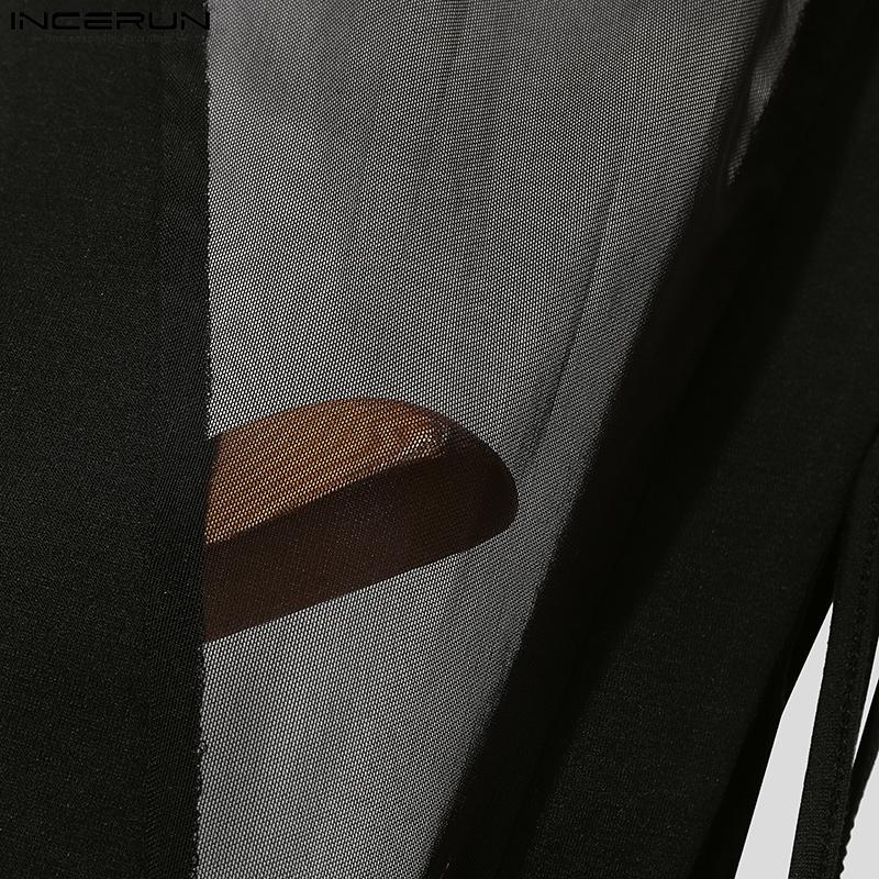 INCERUN Herre Firkantet Krage Ermeløs Mesh Gjennomsiktig Bandasje Slim Jumpsuits Bodysuits