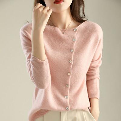 Französische Retro Rundhals Einfach geknöpft Kaschmir Strickjacke Damen Herbst Lässig Alleskönner Dünnes Oberteil für Draußen
