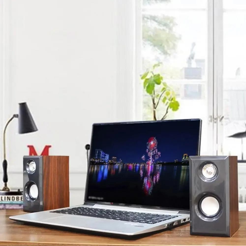 Wooden Speakers USB Powered 3.5MM Audio Jack Surround Sound Wooden Wired Loudspeakers Computer Speakers for Laptop Smartphones