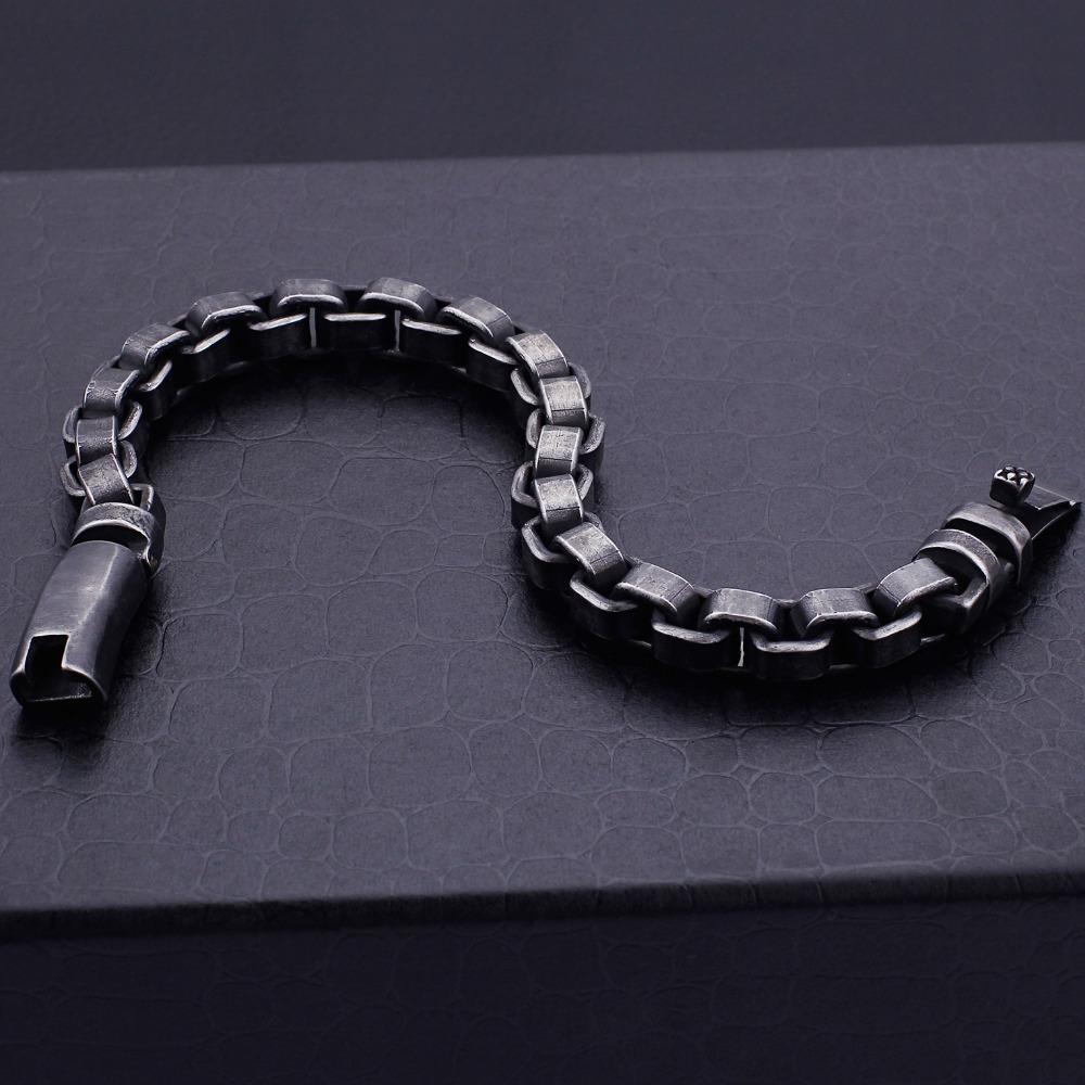 Solid Black Stainless Steel Men Bracelet Vintage Jewelry 9MM Wide Chain Link Friendship Men's Bracelets & Bangles for Gifts