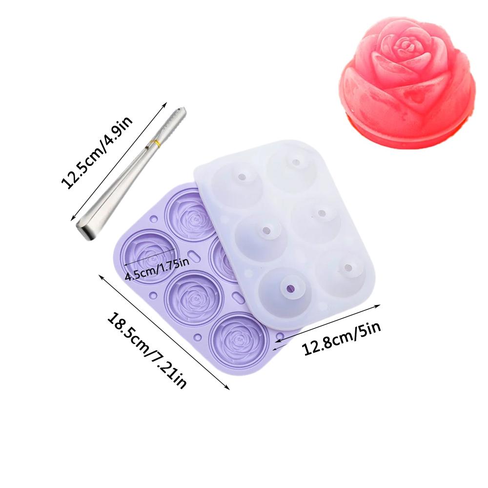Silicone Rose Ice Cube Mold 3D Flower Shape Ice Cube Tray with Lid Ice Ball Maker for Cocktails Juice Whiskey Kitchen Gadget
