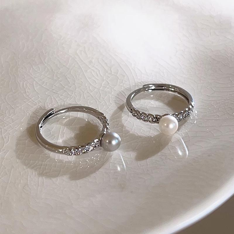 New Light Luxury Zircon Pearl Ring for Women Open Metal Finger Rings Design Simple Elegant Female Jewelry Wedding Gift Wholesale