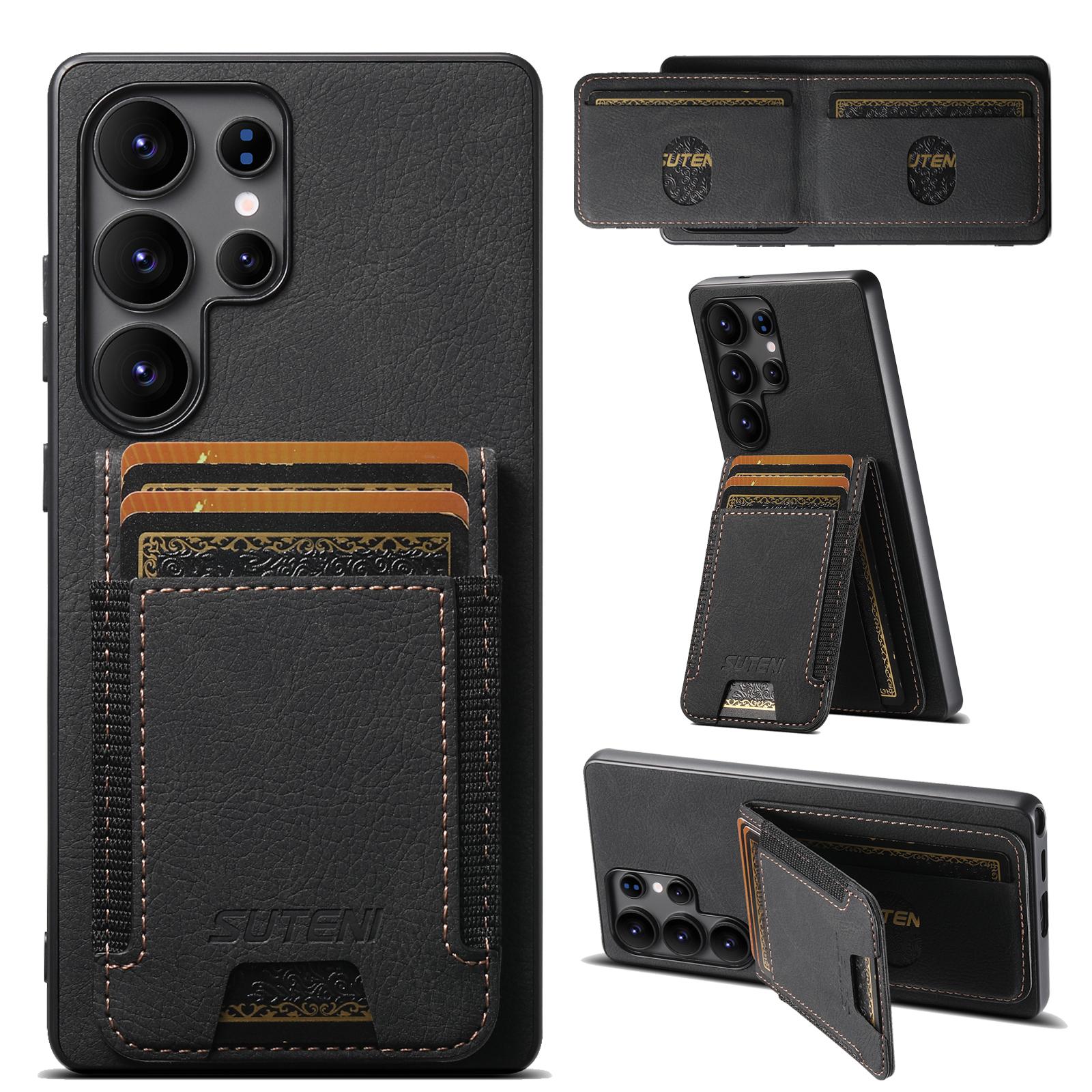 

SUTENI H03 For Samsung Galaxy S25 Ultra Case Card Holder Kickstand Litchi Texture Leather + TPU Phone Cover C