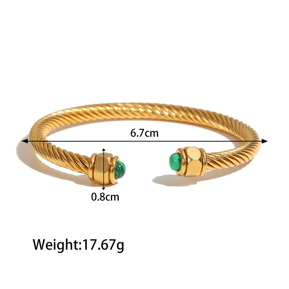 Yori Natural Stone Blue Turquoise Stainless Steel Ribbed Bracelet 18K Gold Plated Gift 2025 Gold PVD Plated Jewelry