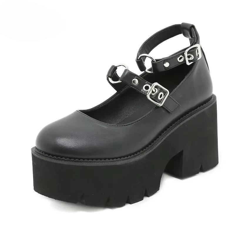 Gothic Chunky Platform Shoes Women Buckle Strap Thick High Heels Mary Janes Pumps Girls Black Lolita Cosplay Shoes Size 42 43